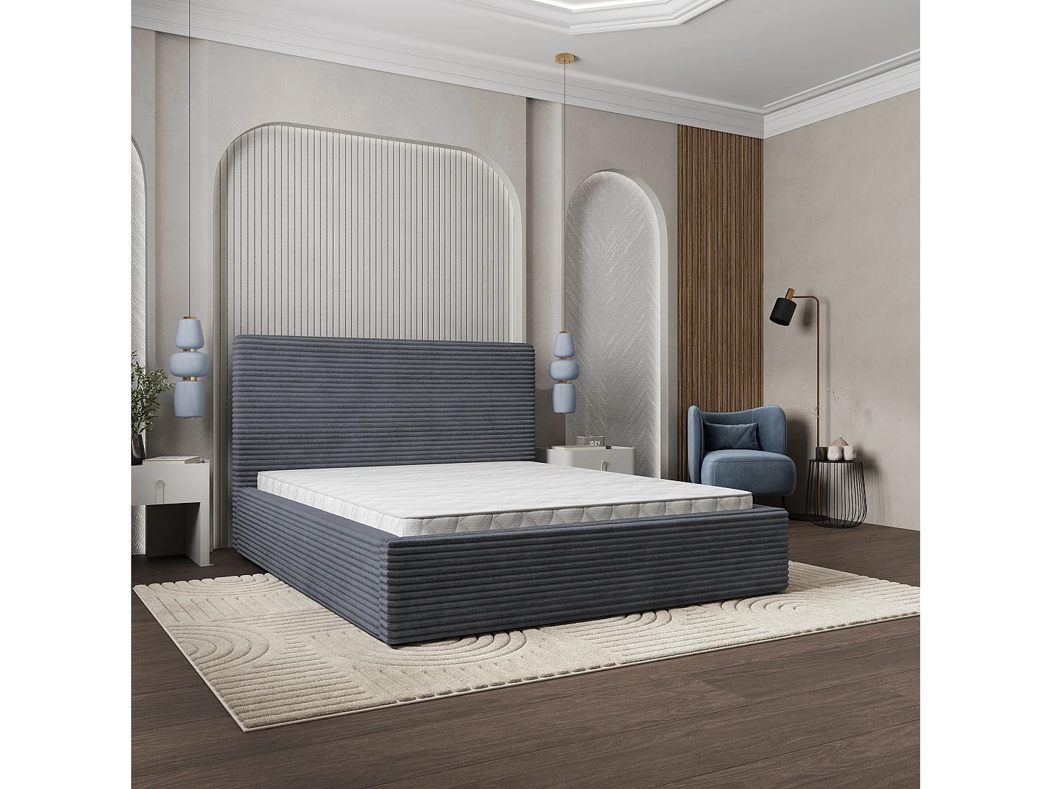 Gestoffeerd bed MIRETTI 180x200 cm - Corduroy stof - Antraciet