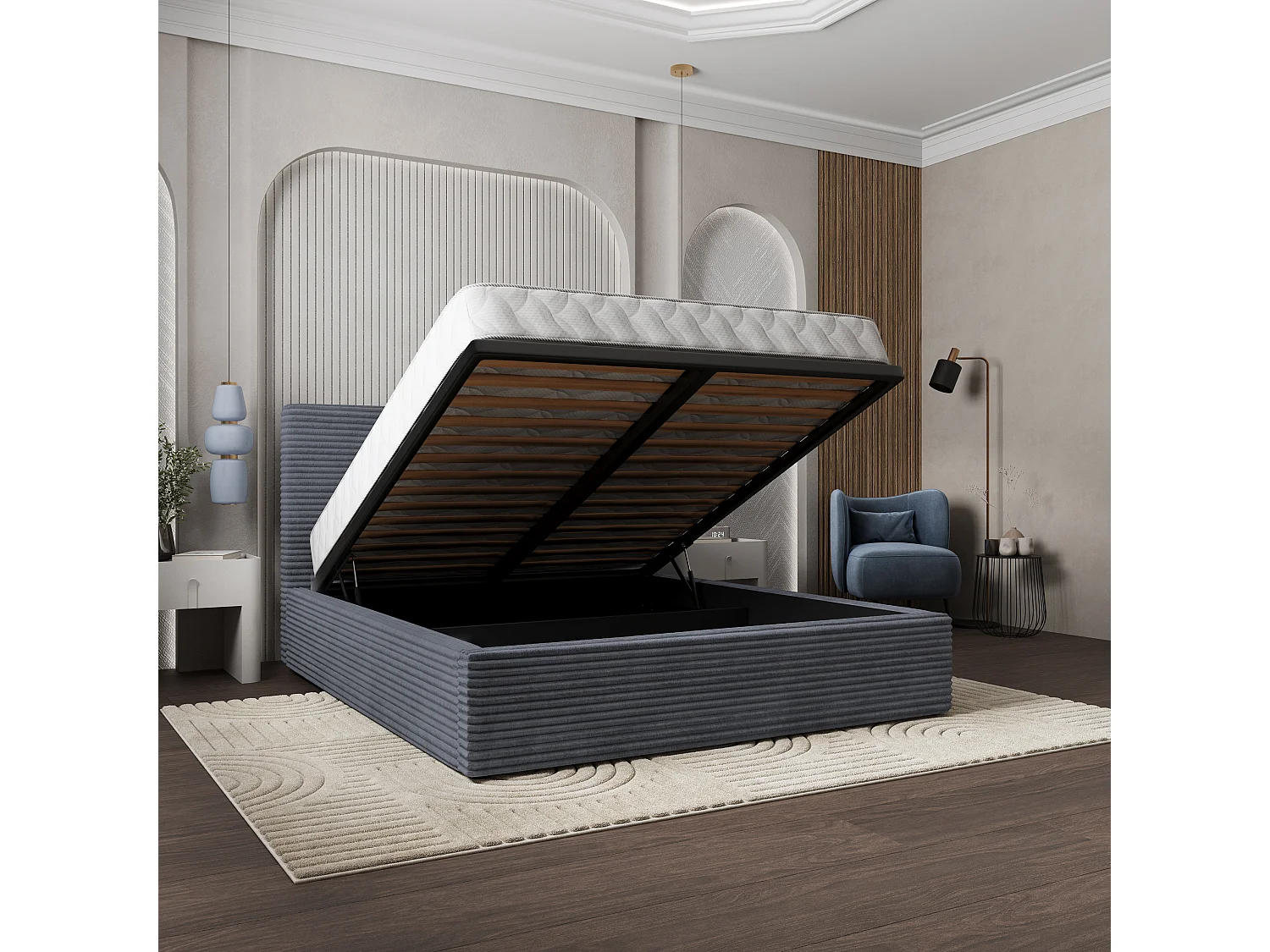 Gestoffeerd bed MIRETTI 180x200 cm - Corduroy stof - Antraciet