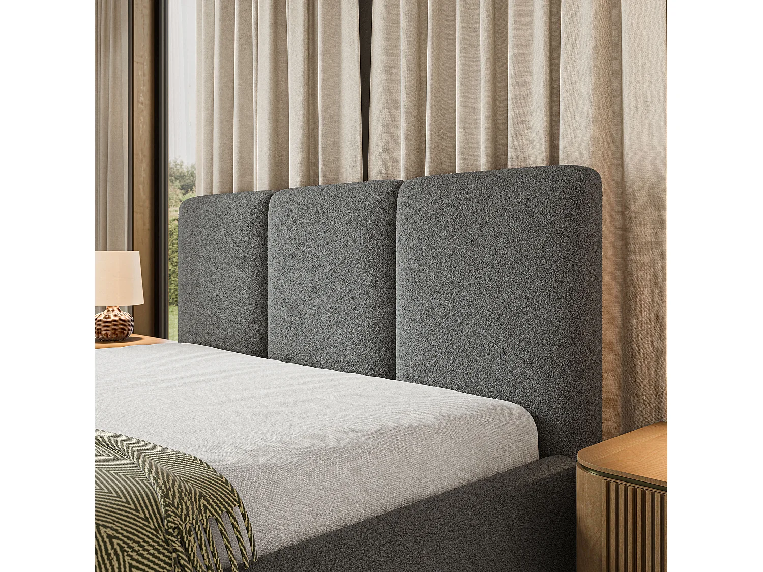 Gestoffeerd bed MORENA 180x200 cm - Bouclé stof - Grijs
