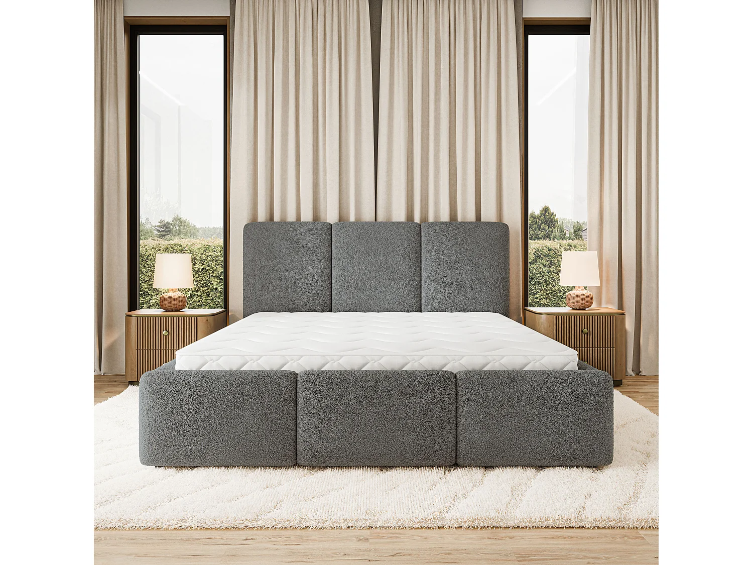 Gestoffeerd bed MORENA 180x200 cm - Bouclé stof - Grijs