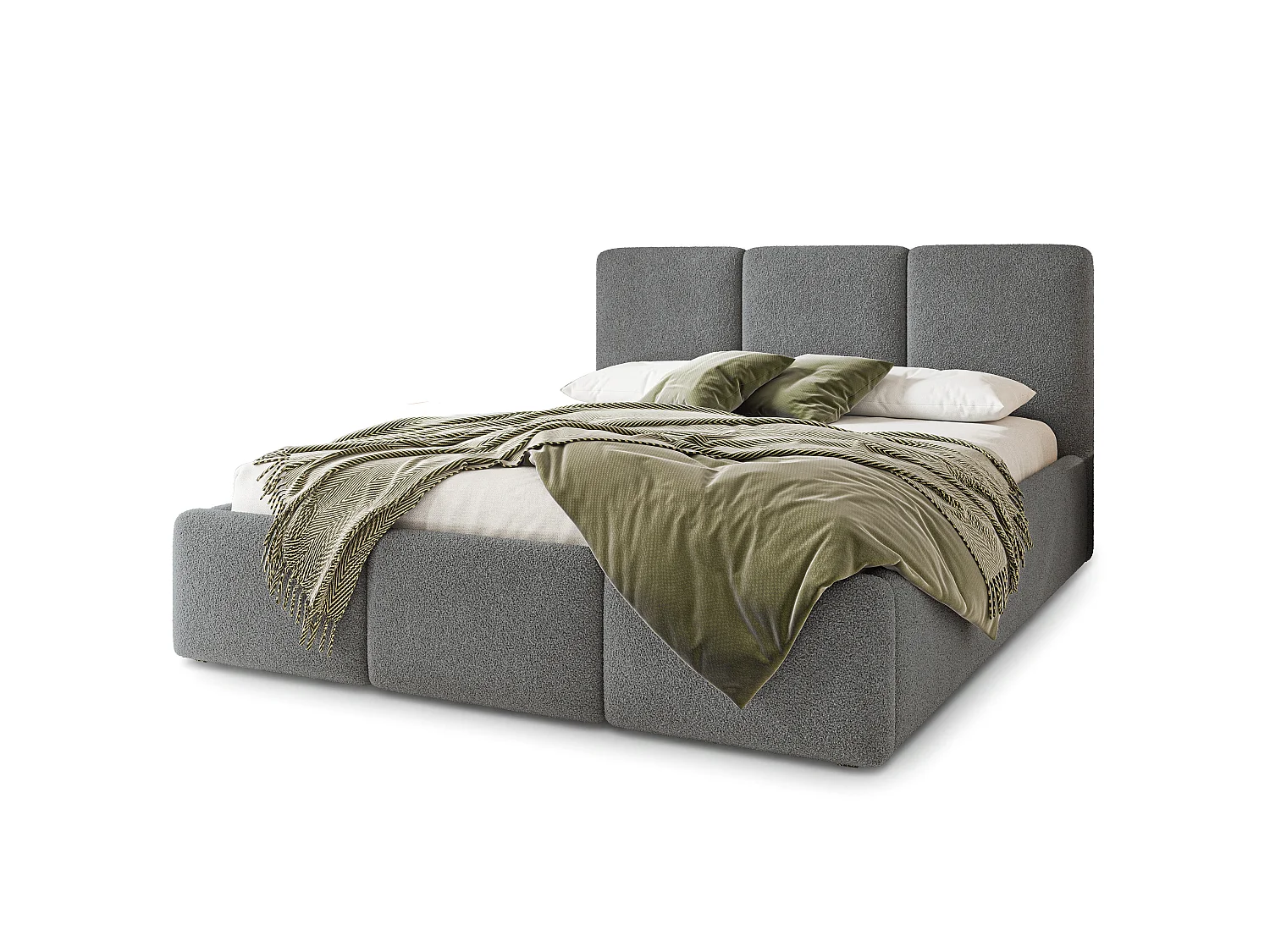 Gestoffeerd bed MORENA 180x200 cm - Bouclé stof - Grijs
