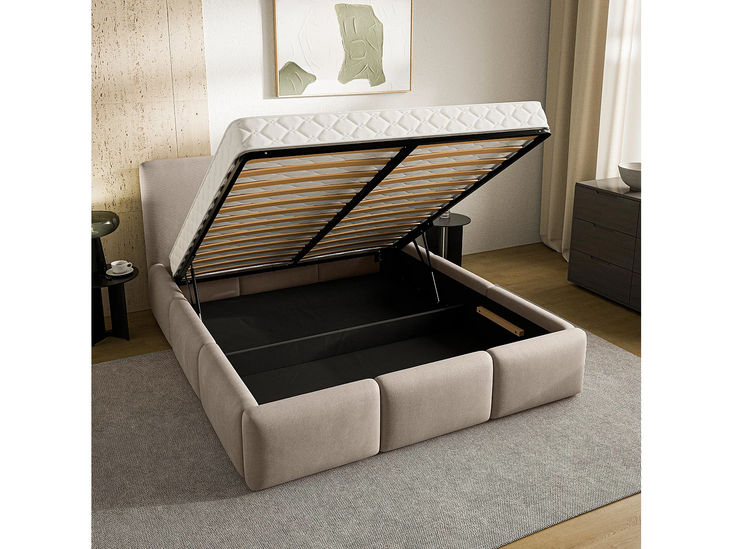 Gestoffeerd bed ARSIL 180x200 cm - Pluche stof - Beige