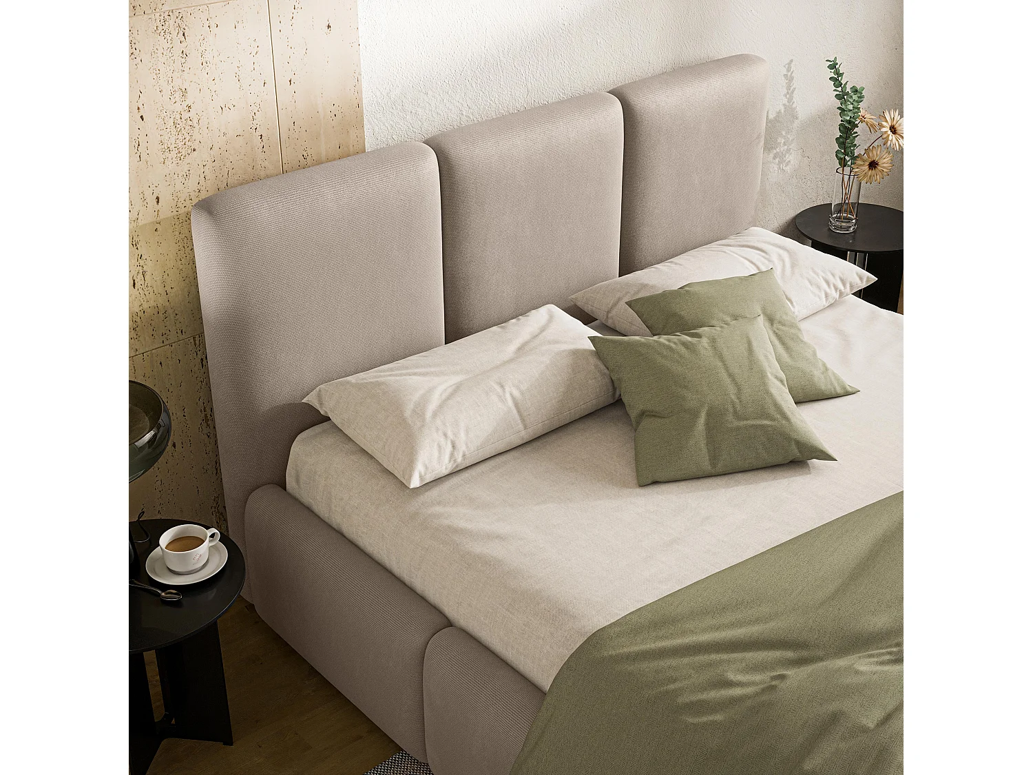 Gestoffeerd bed ARSIL 180x200 cm - Pluche stof - Beige