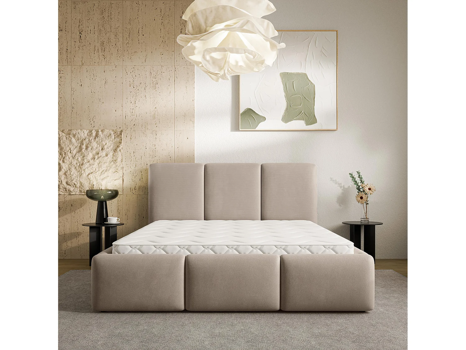 Gestoffeerd bed ARSIL 180x200 cm - Pluche stof - Beige