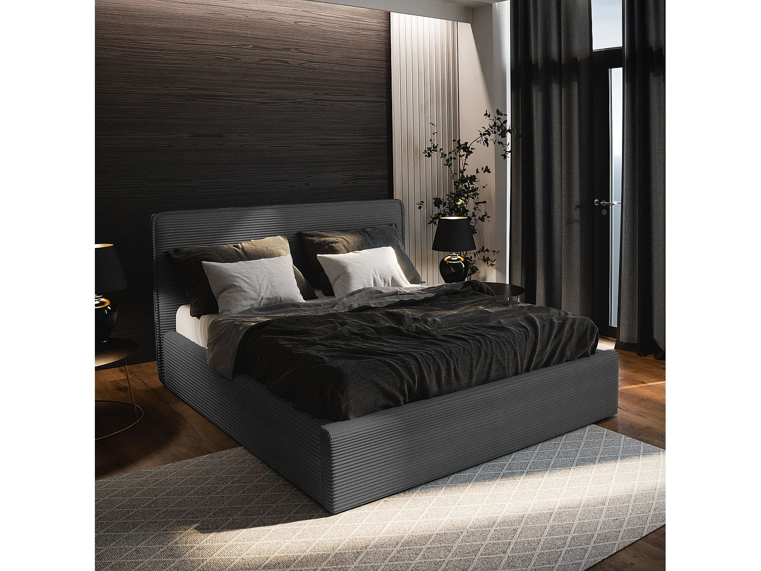 Gestoffeerd bed PARMA 180x200 cm - Corduroy stof - Antraciet