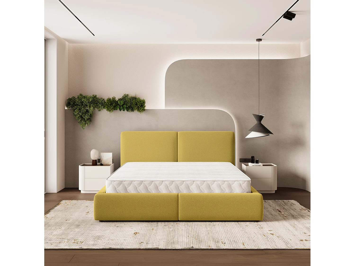 Lit Coffre FELURO 180x200 cm - Tissu tissé - Jaune