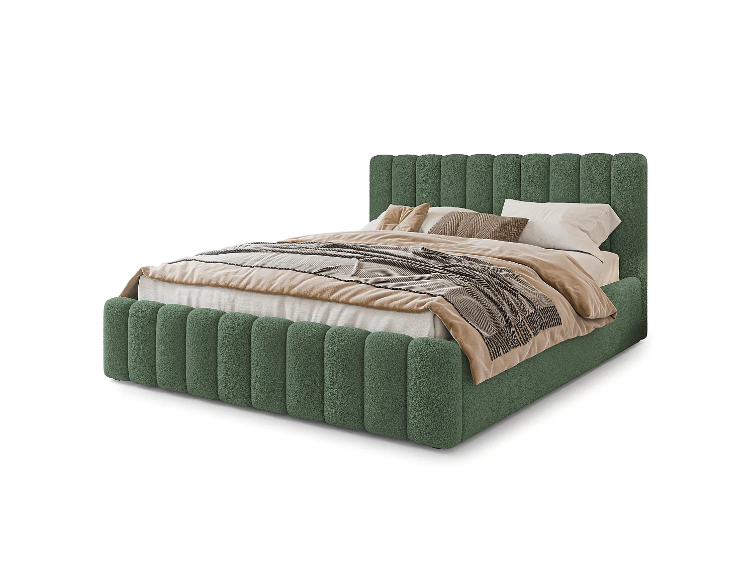 Gestoffeerd bed DINESE 140x200 cm - Bouclé stof - Groen