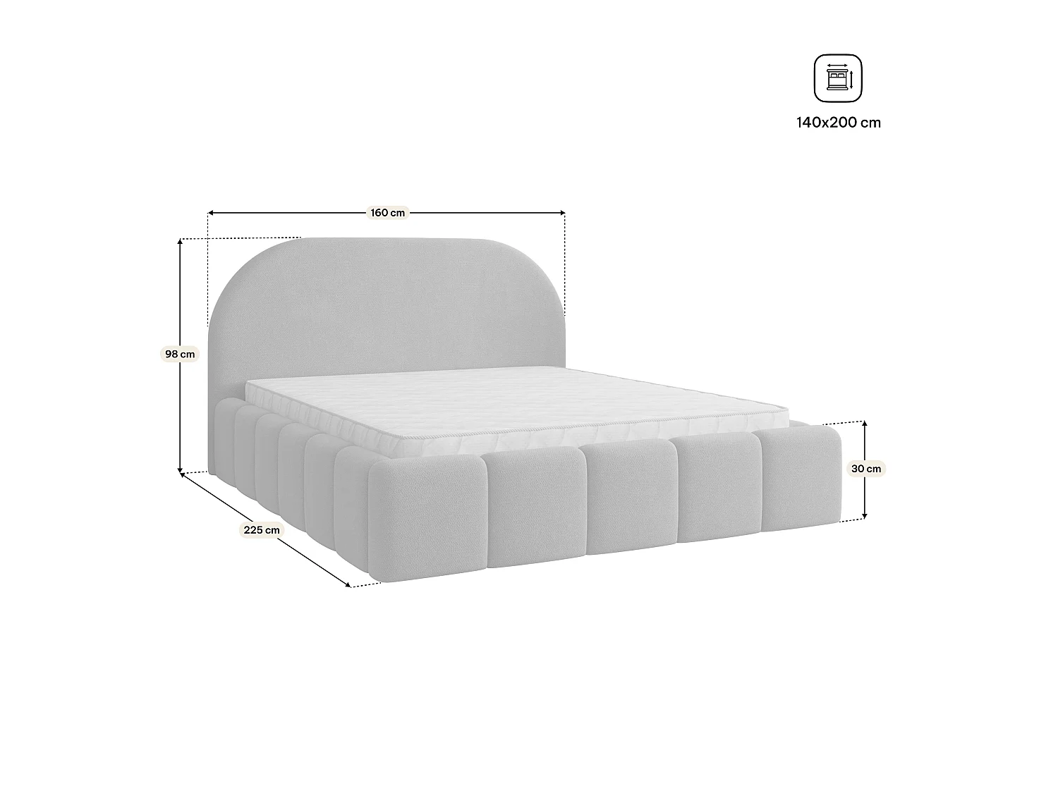 Gestoffeerd bed FLUSSO 140x200 cm - Geweven stof - Groen