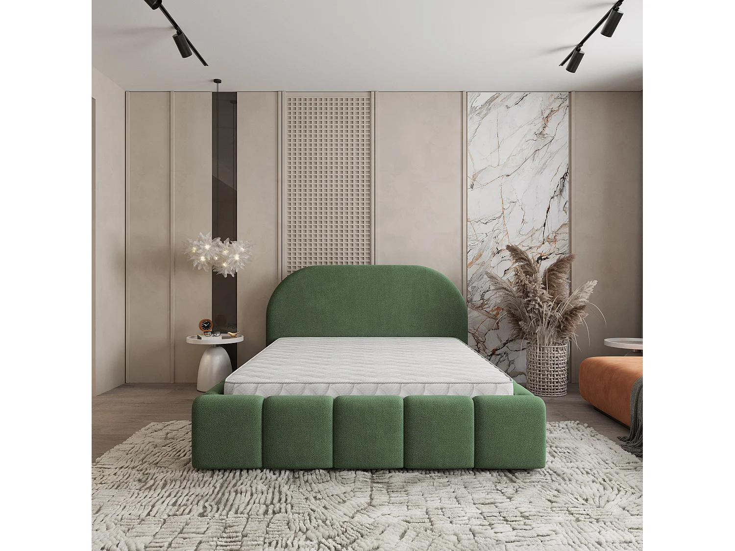 Gestoffeerd bed FLUSSO 140x200 cm - Geweven stof - Groen