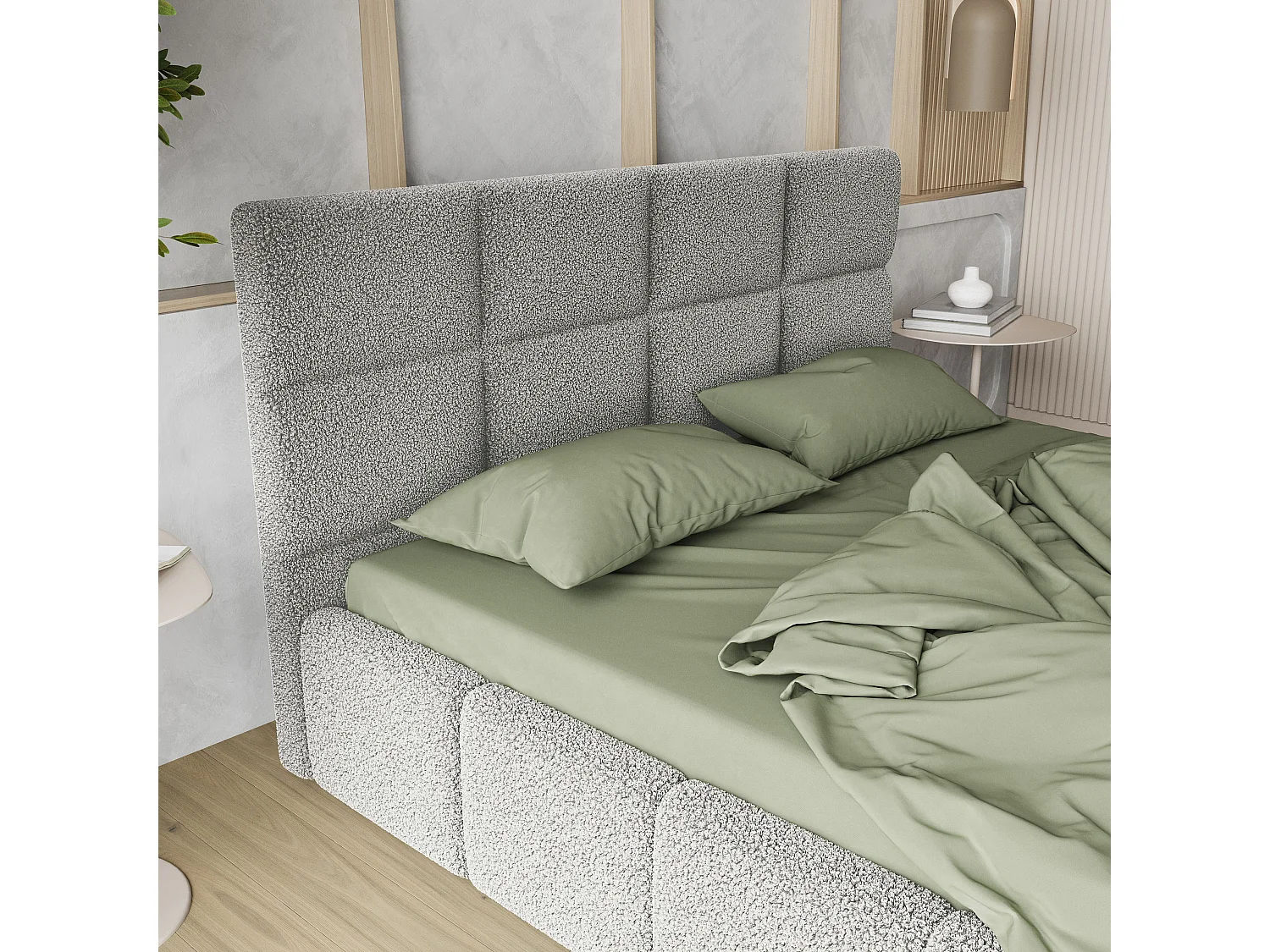 Gestoffeerd bed COMO 140x200 cm - Bouclé stof - Lichtgrijs