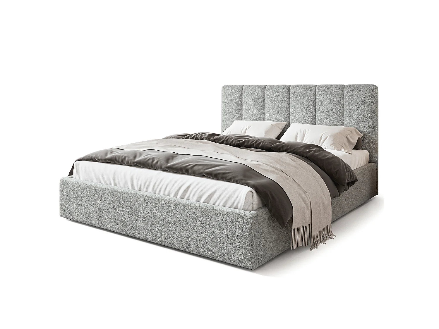 Gestoffeerd bed NEMIS 180x200 cm - Bouclé stof - Lichtgrijs