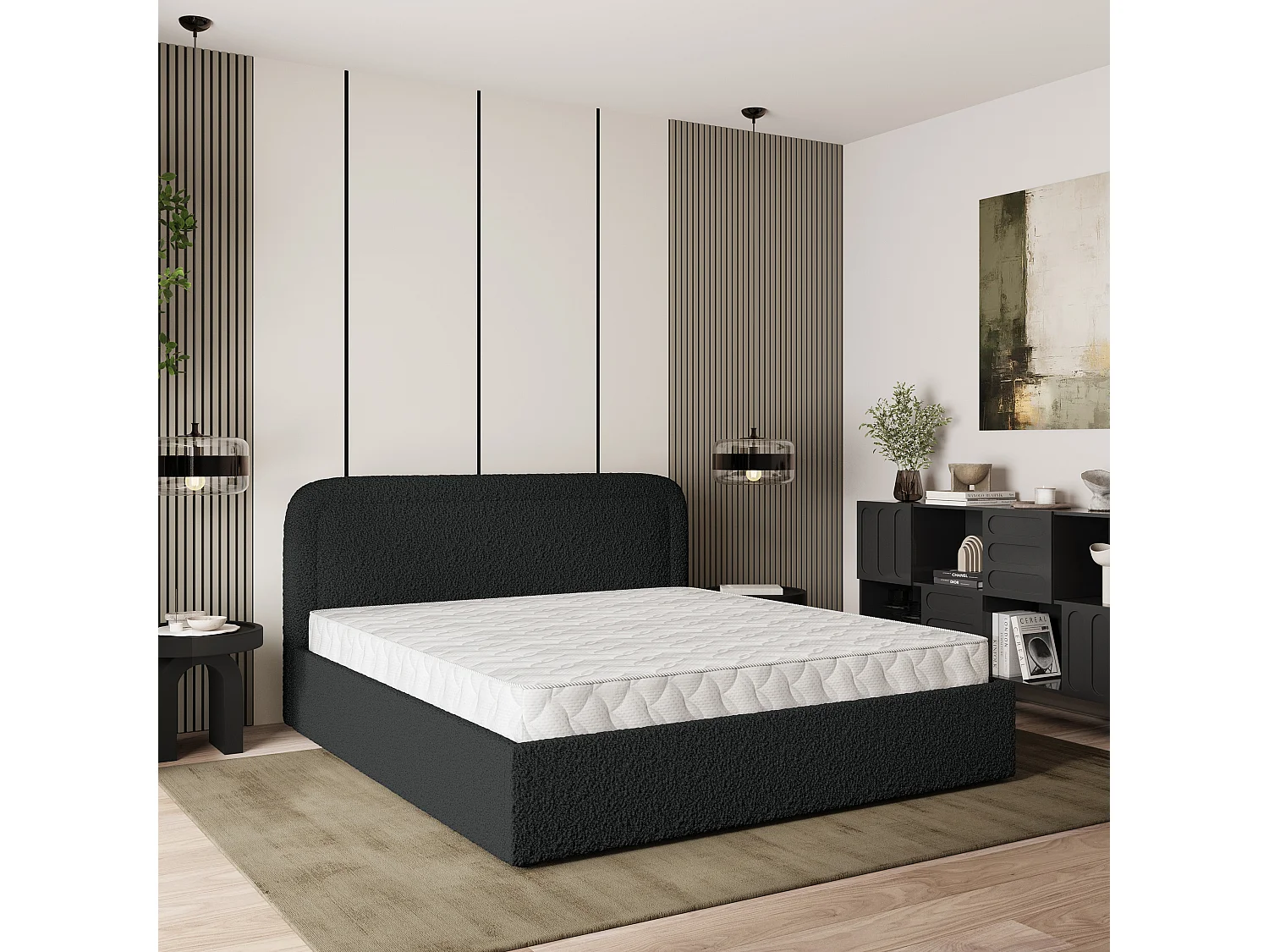 Gestoffeerd bed BENIRA 180x200 cm - Bouclé stof - Zwart
