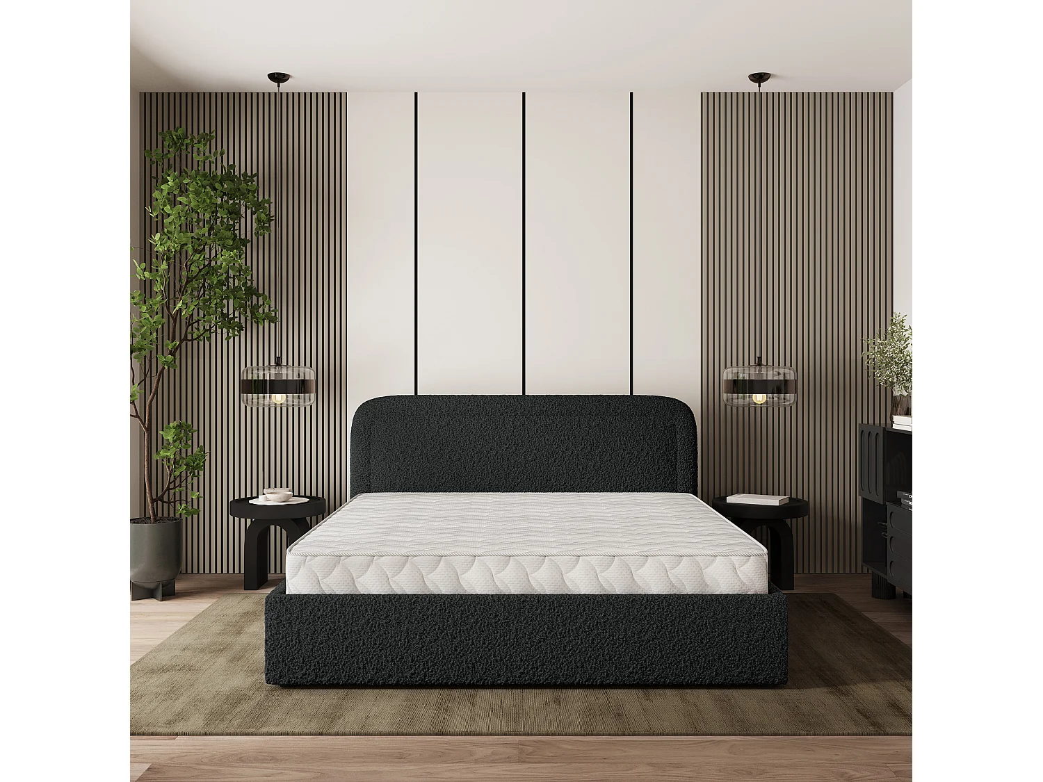 Gestoffeerd bed BENIRA 180x200 cm - Bouclé stof - Zwart