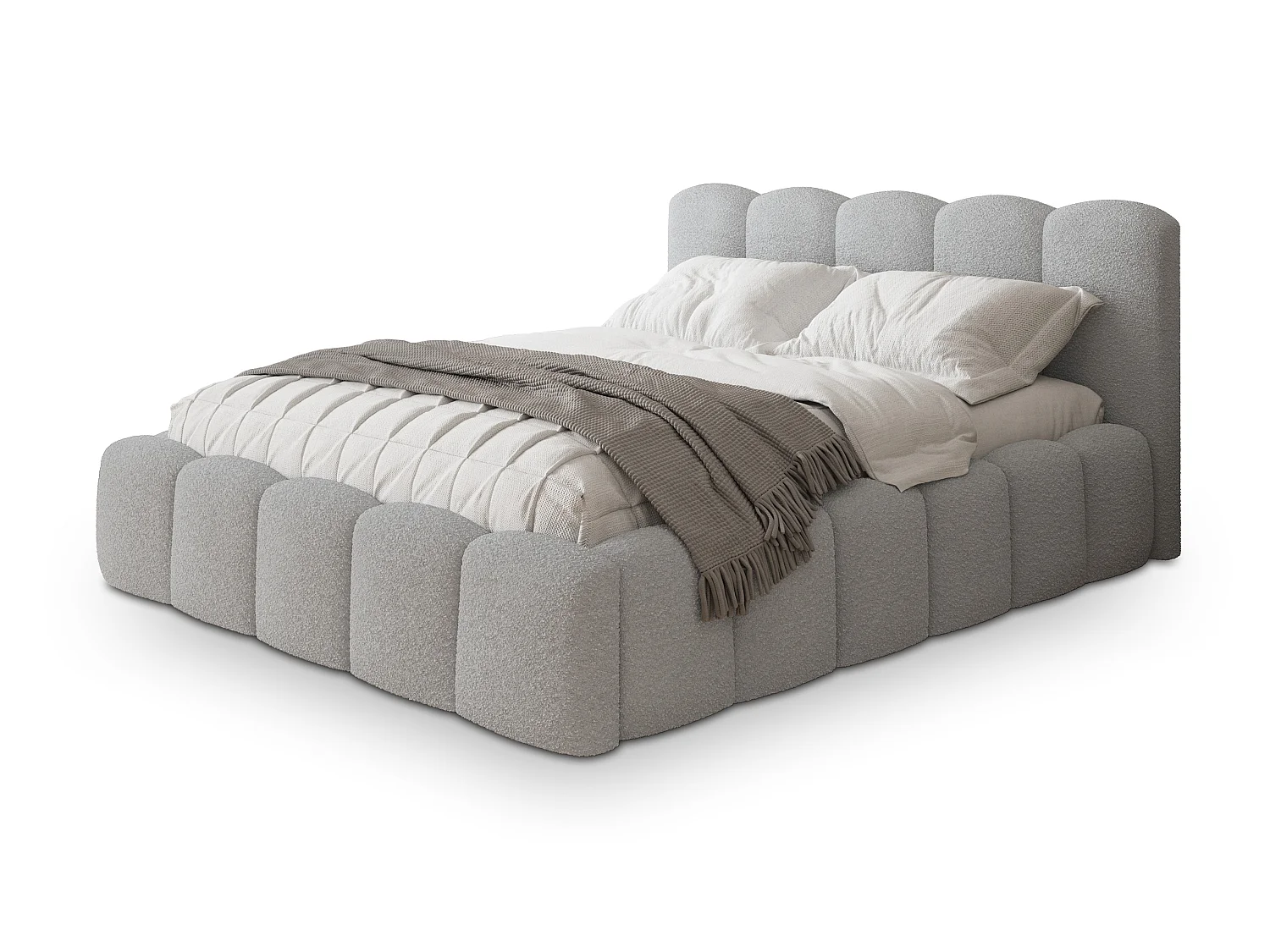 Gestoffeerd bed FALINA 180x200 cm - Bouclé stof - Lichtgrijs