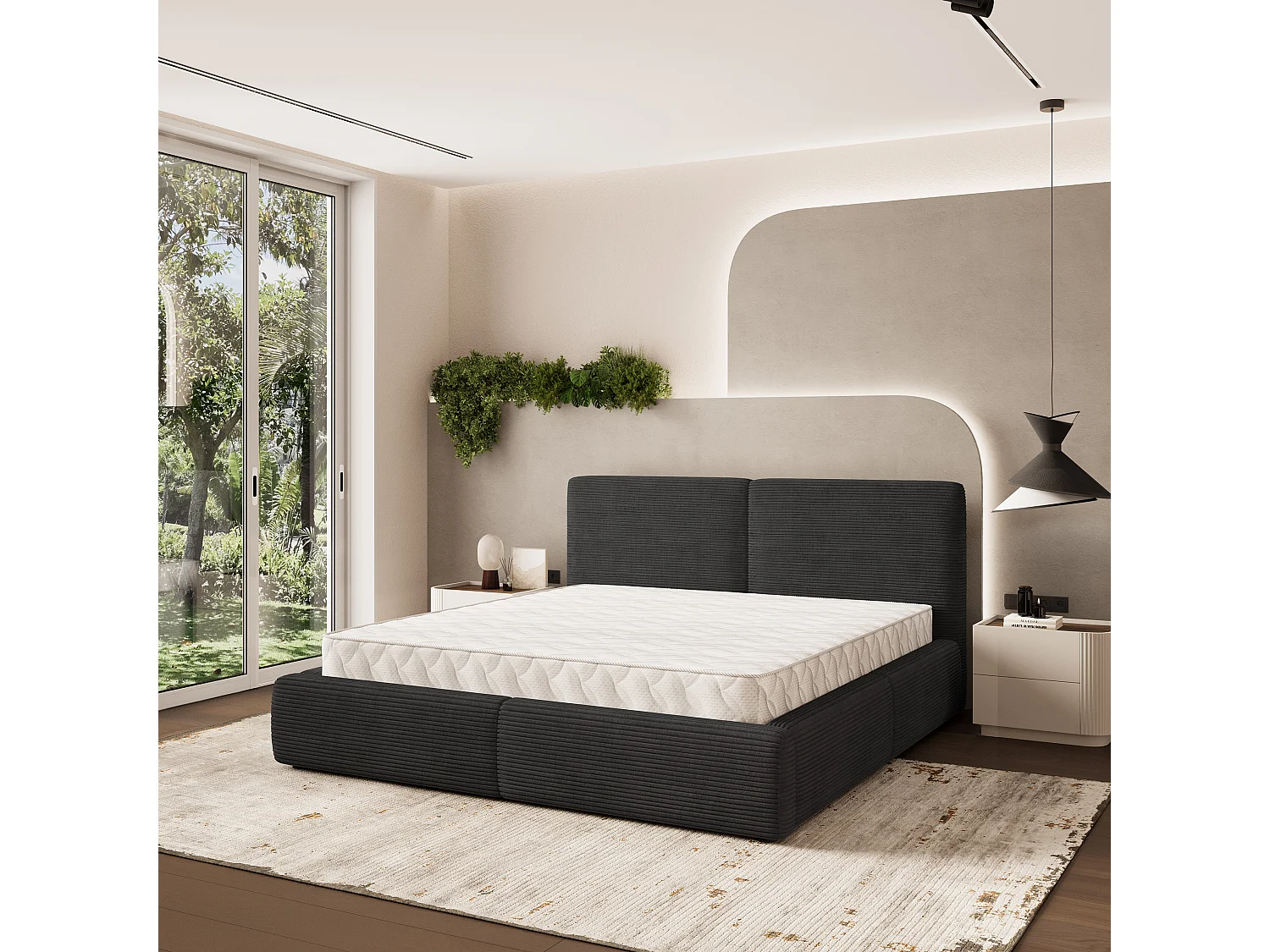 Gestoffeerd bed FELURO 180x200 cm - Corduroy stof - Zwart