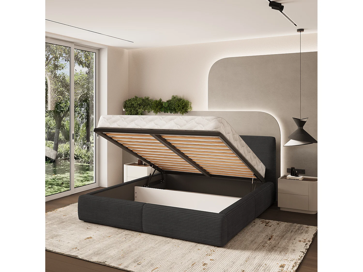 Gestoffeerd bed FELURO 180x200 cm - Corduroy stof - Zwart