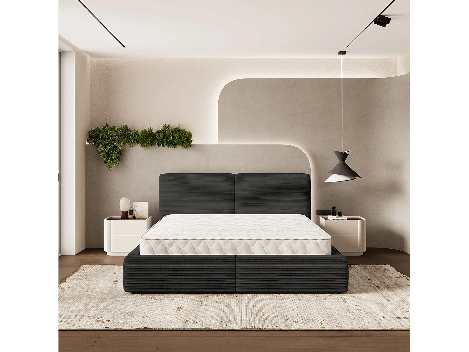 Gestoffeerd bed FELURO 180x200 cm - Corduroy stof - Zwart