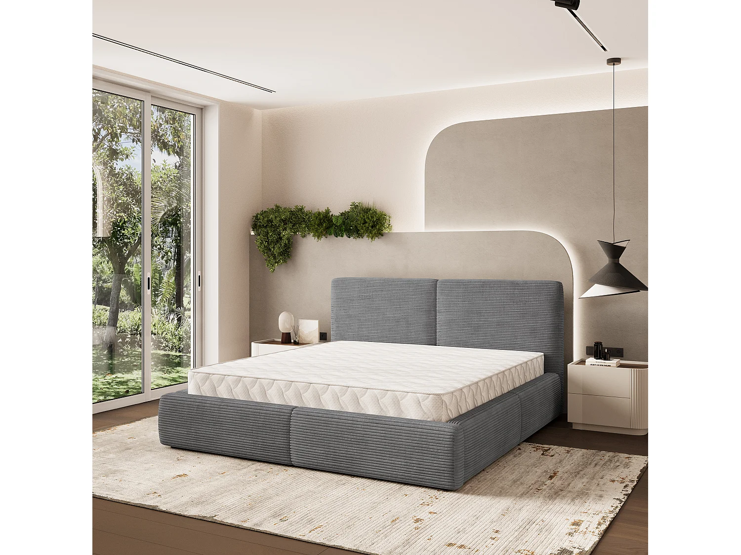 Gestoffeerd bed FELURO 180x200 cm - Corduroy stof - Grijs