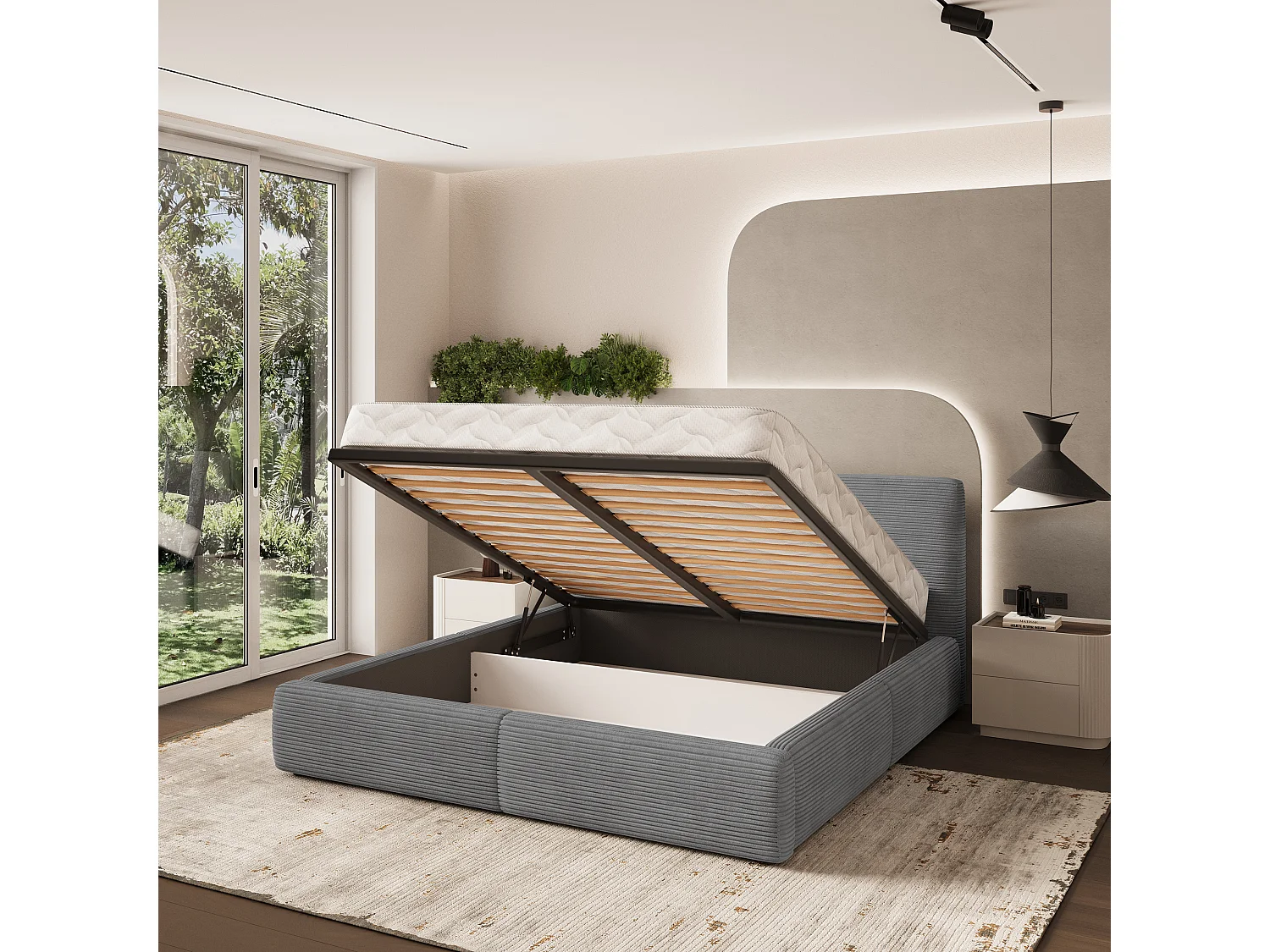 Gestoffeerd bed FELURO 180x200 cm - Corduroy stof - Grijs