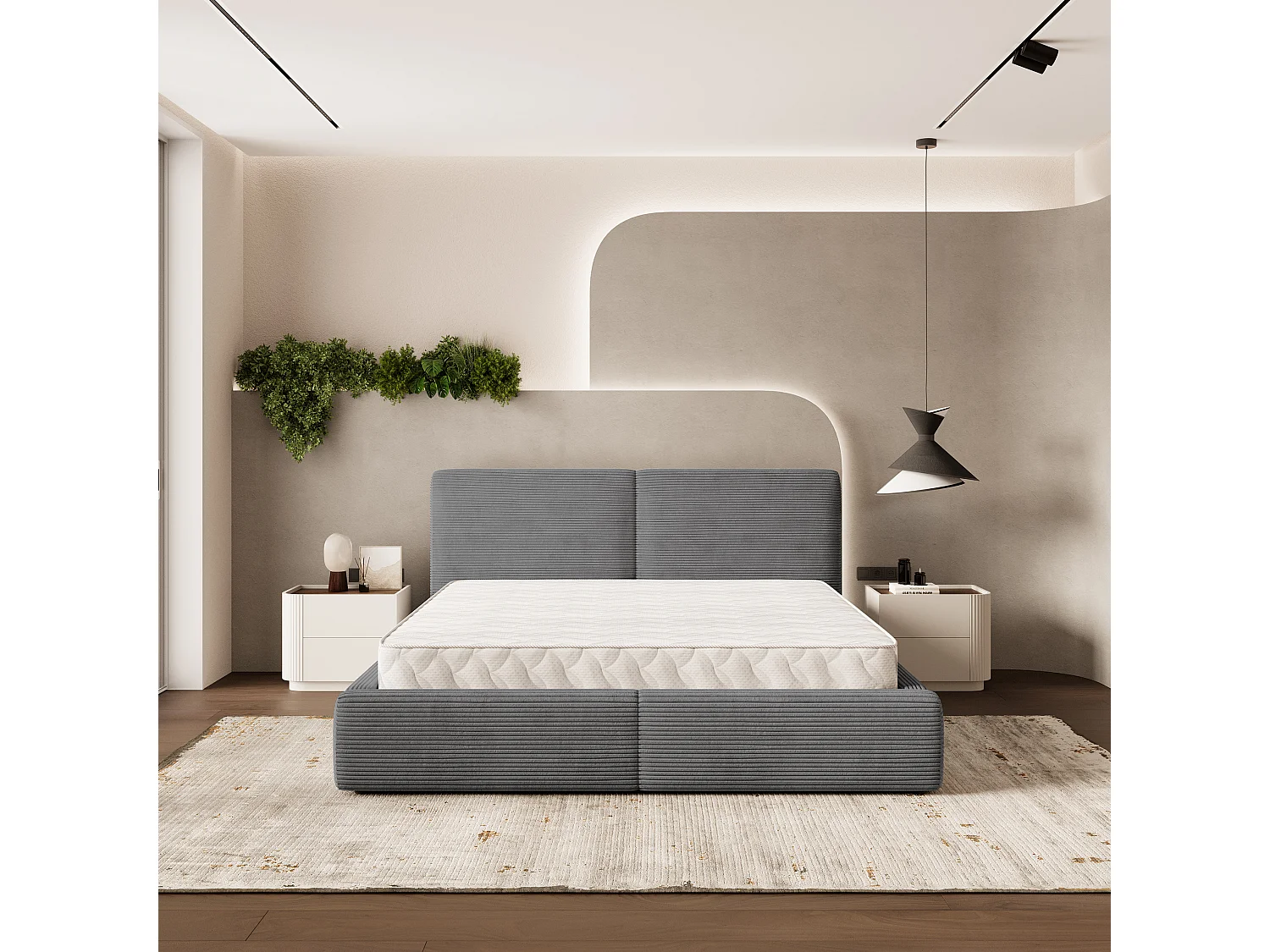Gestoffeerd bed FELURO 180x200 cm - Corduroy stof - Grijs