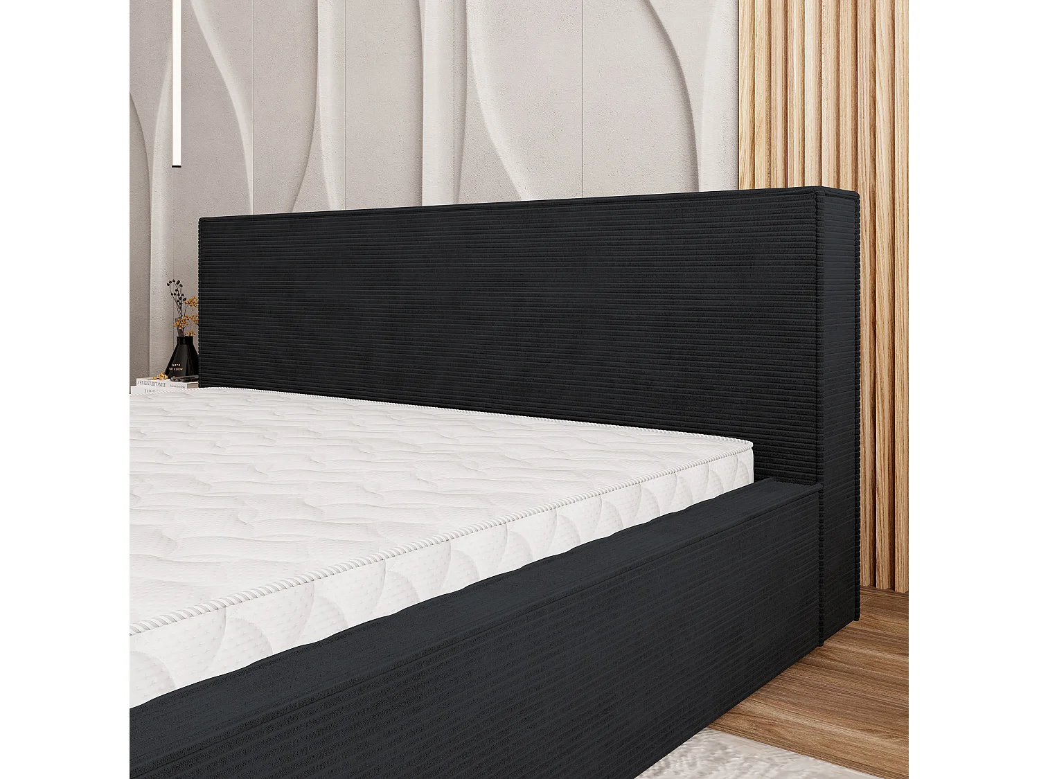 Gestoffeerd bed CELORA 160x200 cm - Corduroy stof - Zwart