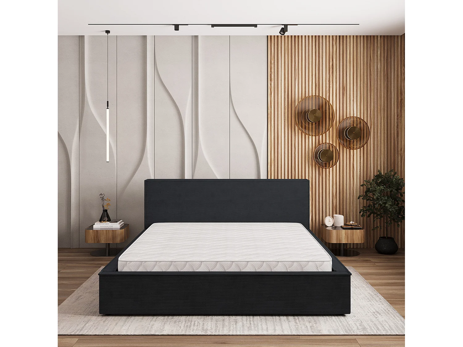 Gestoffeerd bed CELORA 160x200 cm - Corduroy stof - Zwart