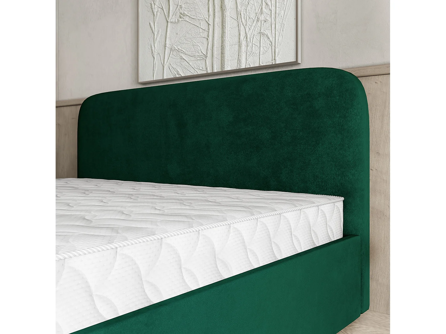 Gestoffeerd bed RENIVE 200x200 cm - Pluche stof - Flessengroen