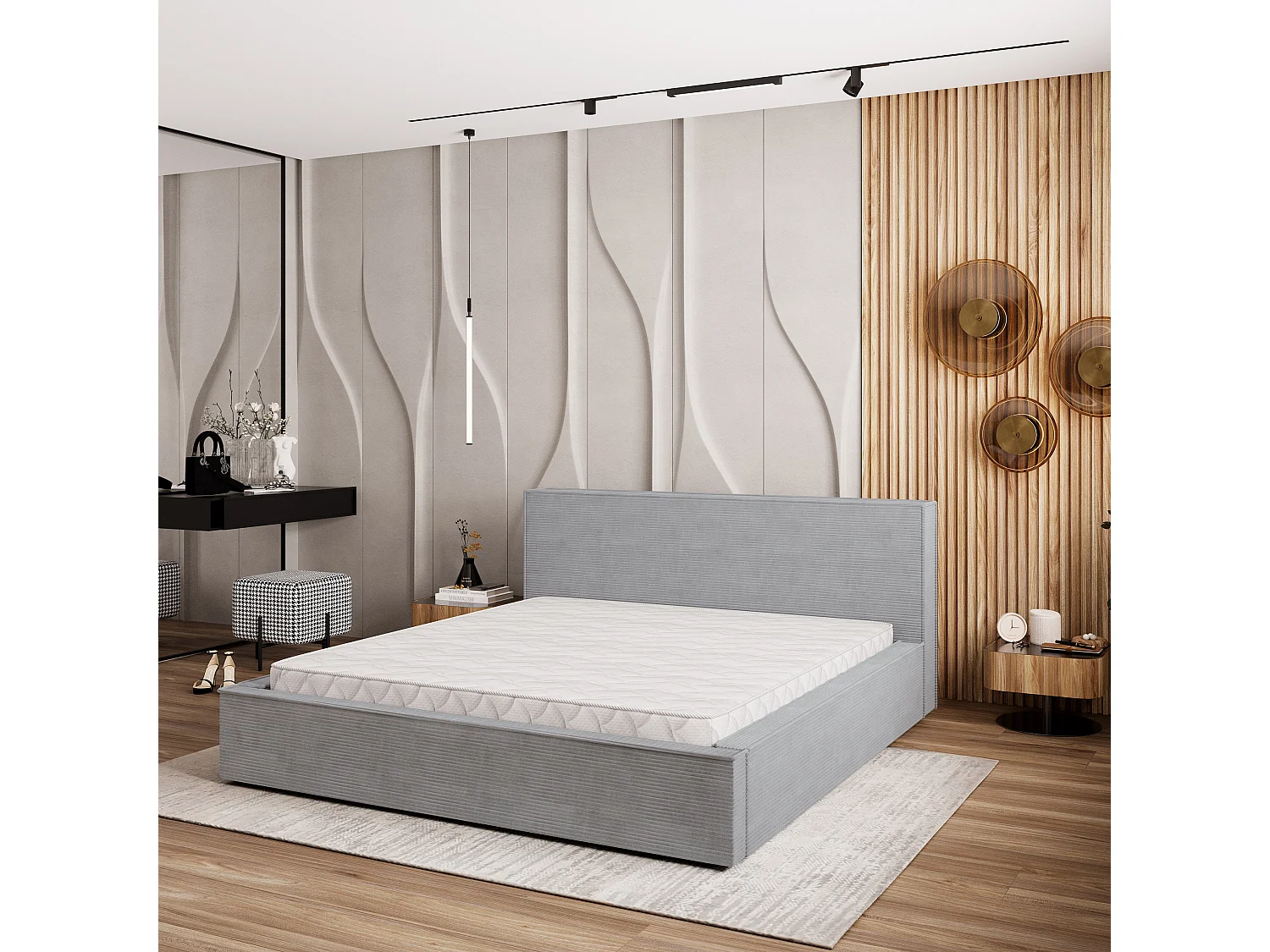 Gestoffeerd bed CELORA 180x200 cm - Corduroy stof - Lichtgrijs