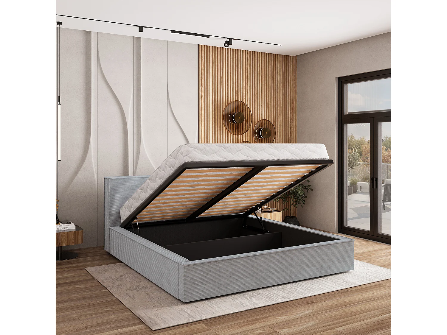 Gestoffeerd bed CELORA 180x200 cm - Corduroy stof - Lichtgrijs