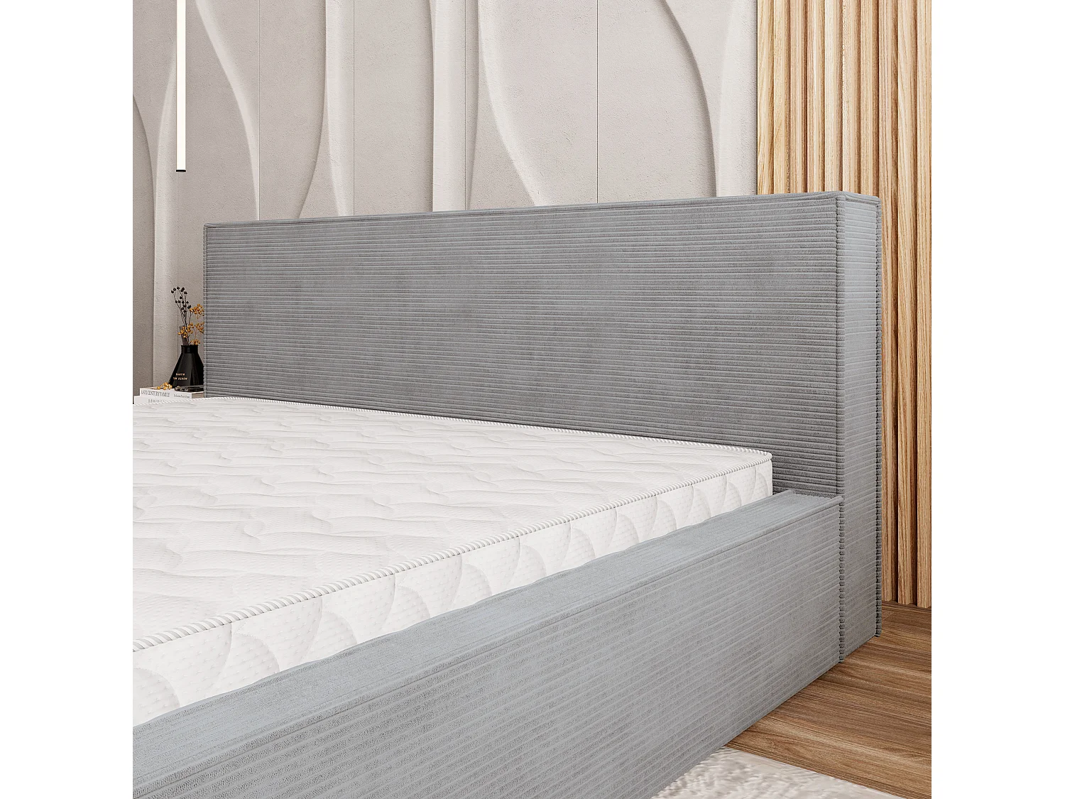 Gestoffeerd bed CELORA 180x200 cm - Corduroy stof - Lichtgrijs