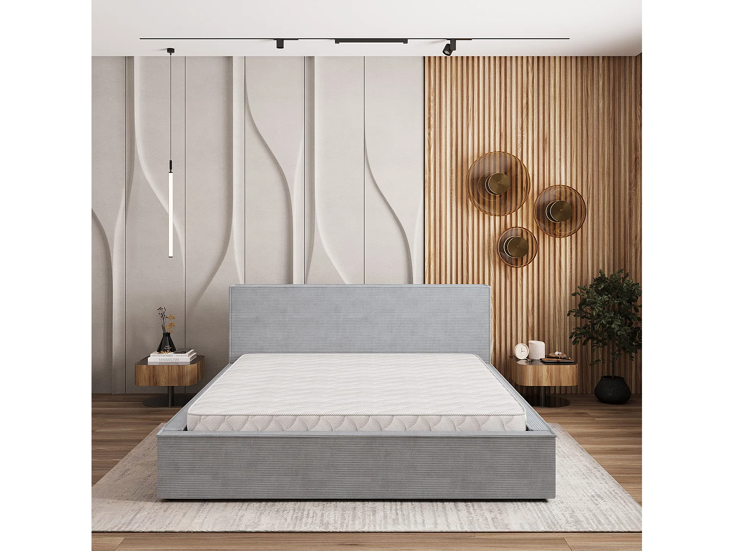 Gestoffeerd bed CELORA 180x200 cm - Corduroy stof - Lichtgrijs