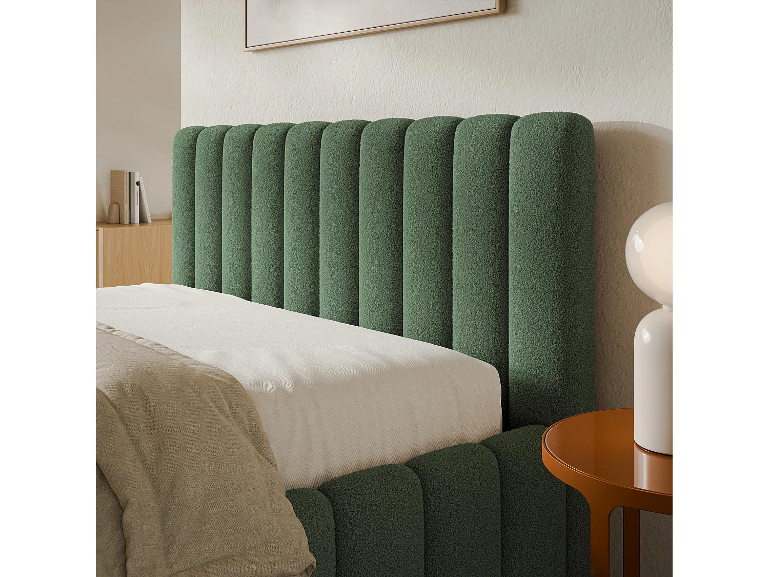 Gestoffeerd bed TEBA 160x200 cm - Bouclé stof - Groen