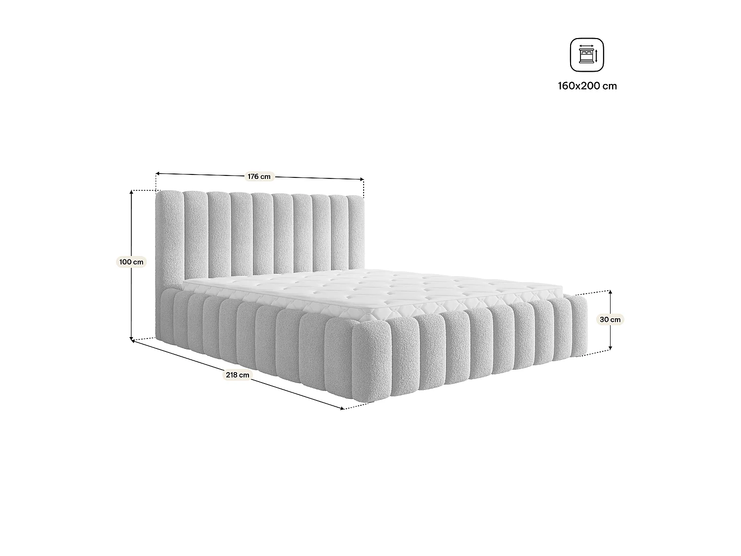 Gestoffeerd bed TEBA 160x200 cm - Bouclé stof - Groen