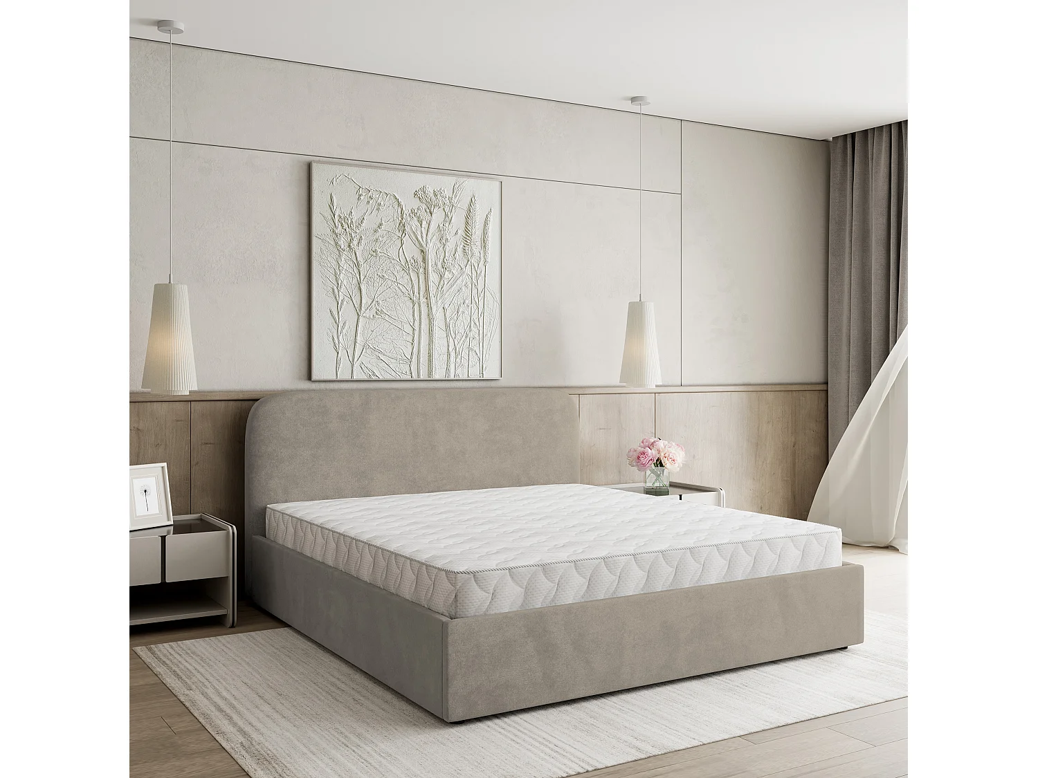 Gestoffeerd bed RENIVE 180x200 cm - Pluche stof - Beige