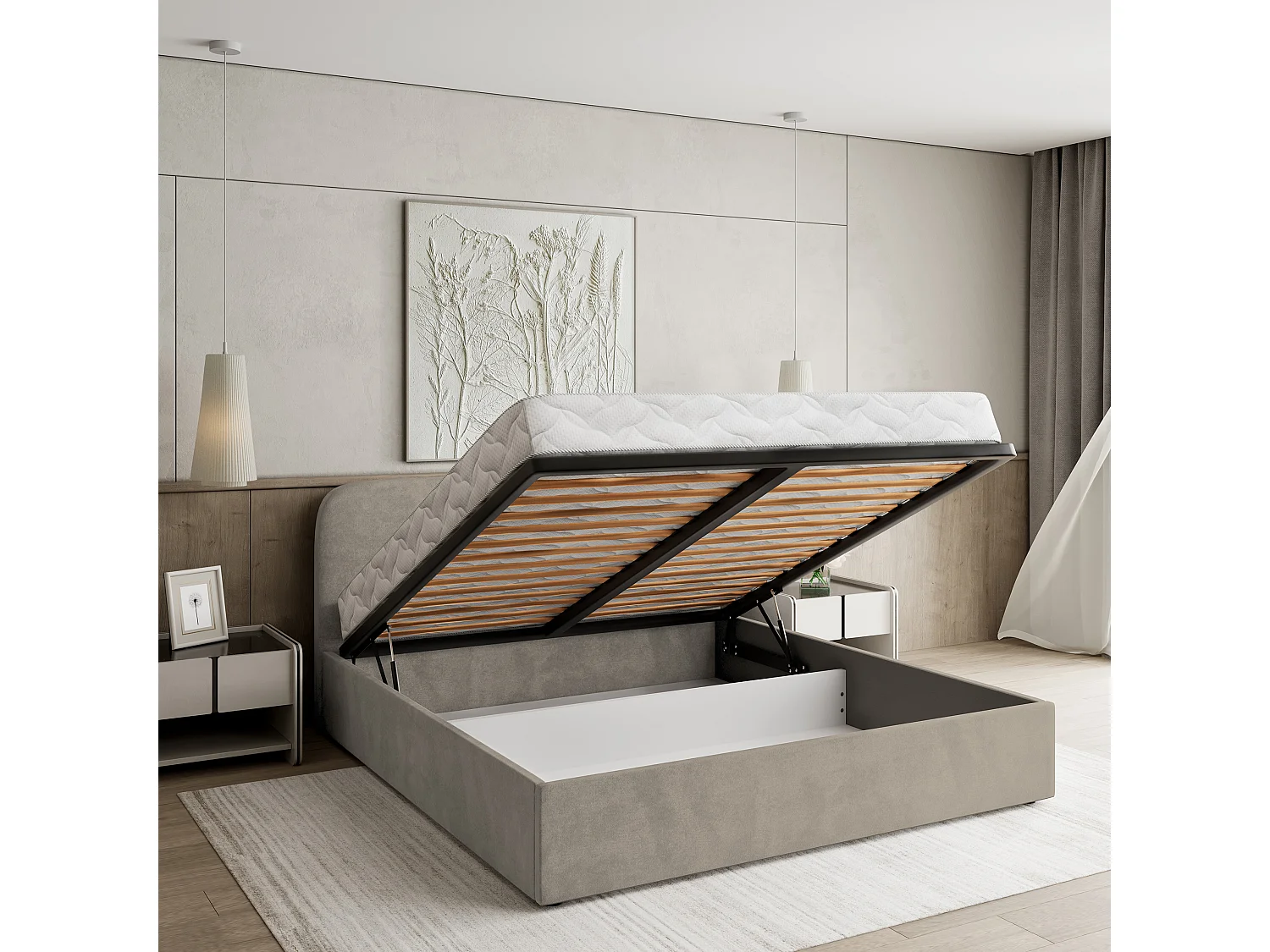 Gestoffeerd bed RENIVE 180x200 cm - Pluche stof - Beige