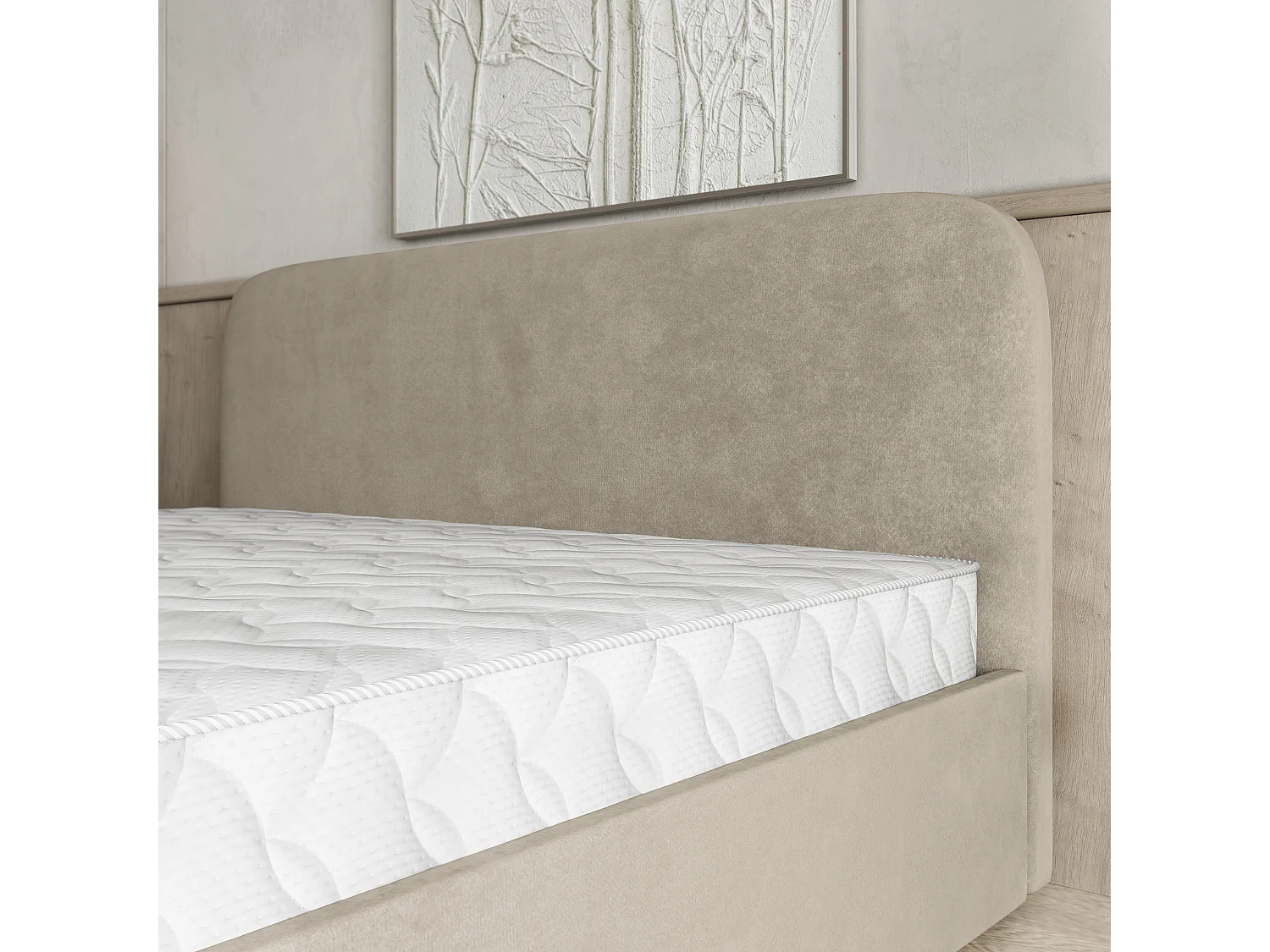 Gestoffeerd bed RENIVE 180x200 cm - Pluche stof - Beige