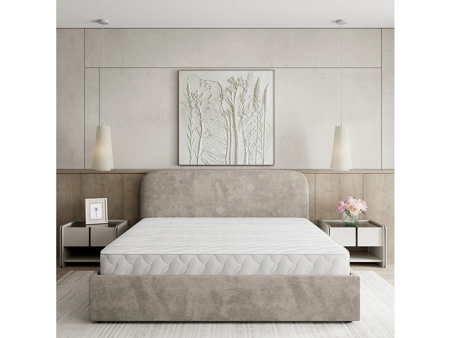 Gestoffeerd bed RENIVE 180x200 cm - Pluche stof - Beige