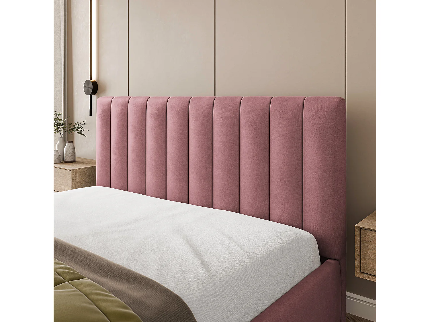 Lit Coffre DEMERA 200x200 cm - Tissu velours - Rose