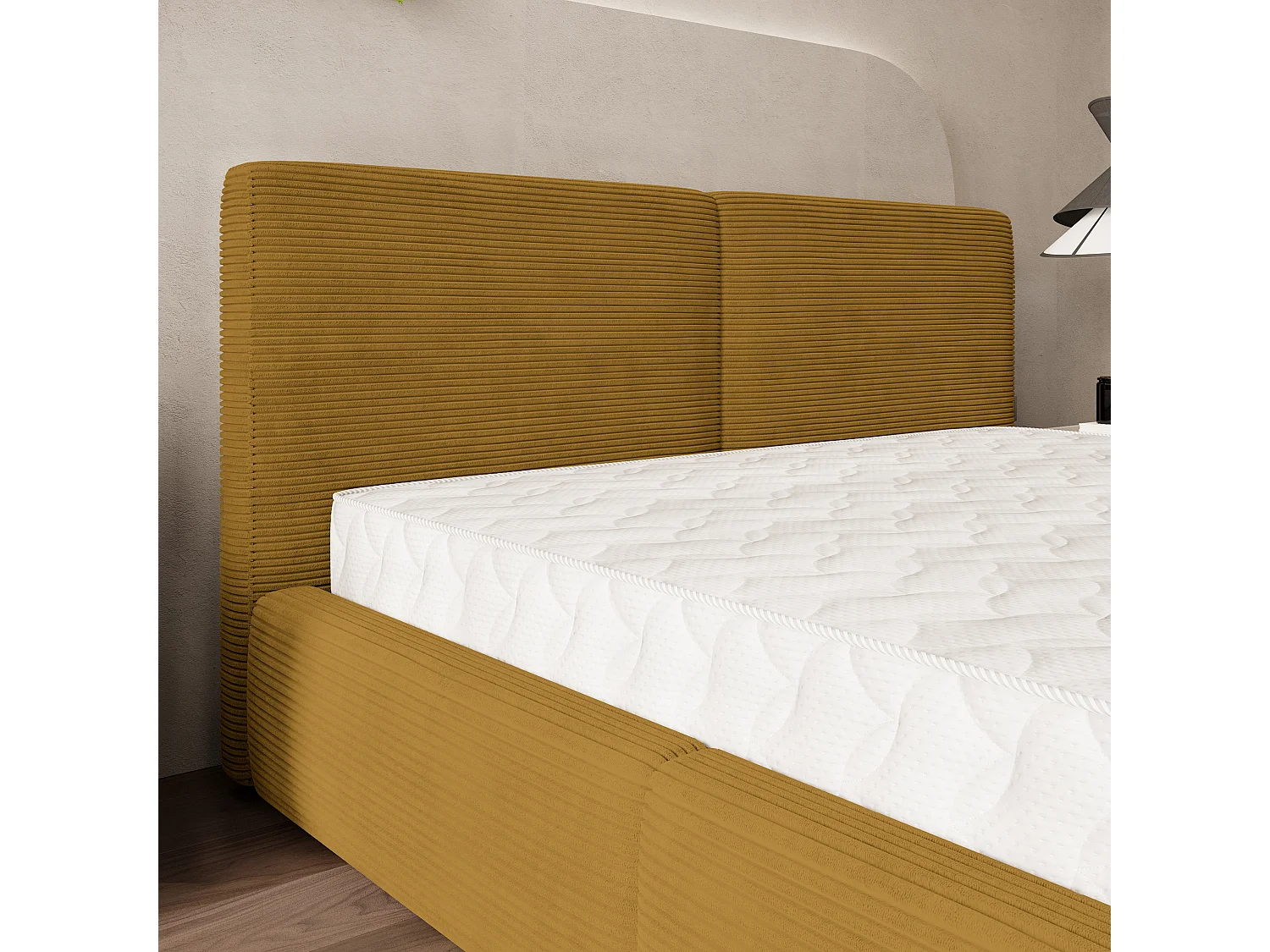 Lit Coffre FELURO 120x200 cm - Velours côtelé - Jaune