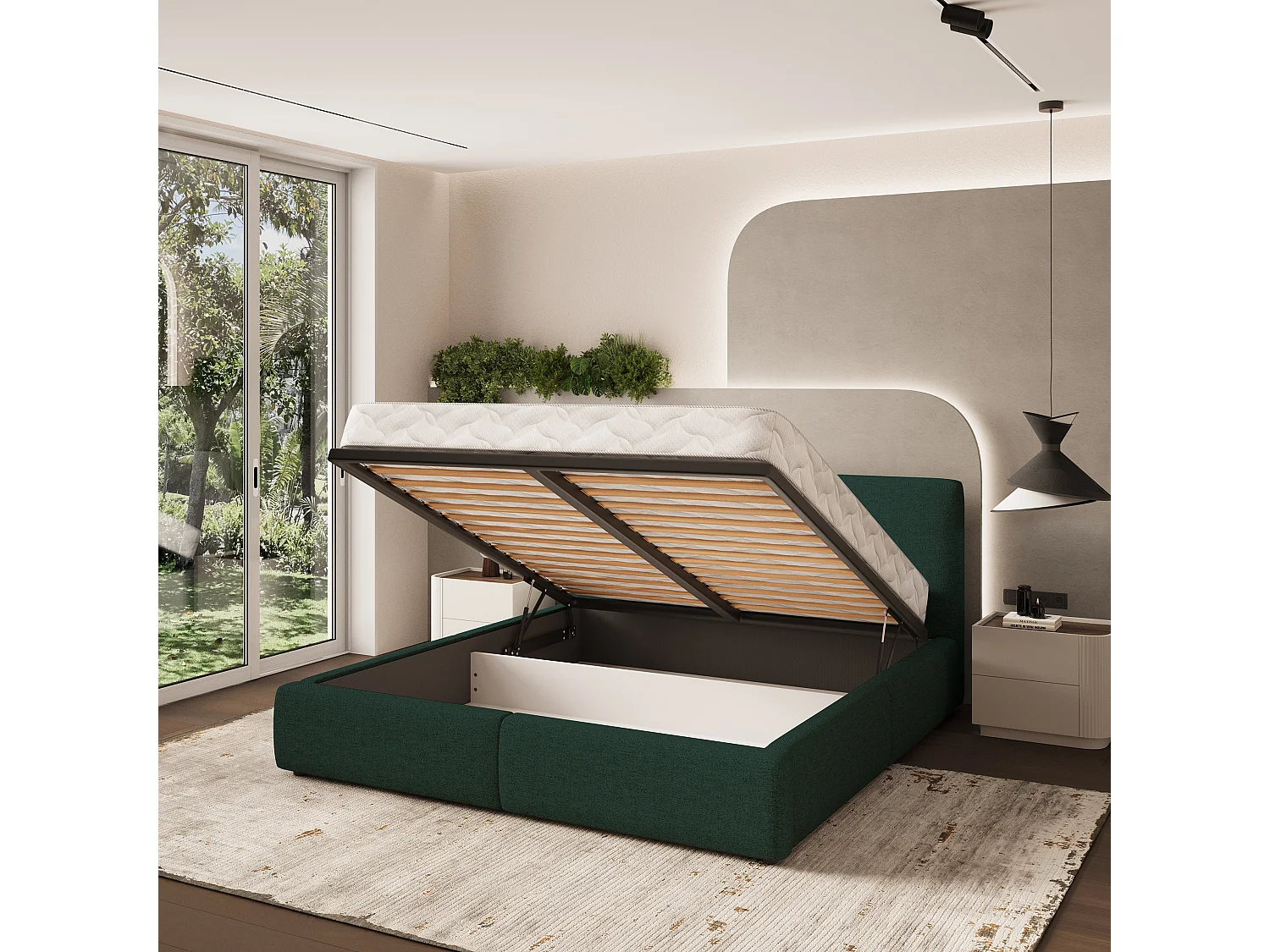 Gestoffeerd bed FELURO 140x200 cm - Geweven stof - Groen