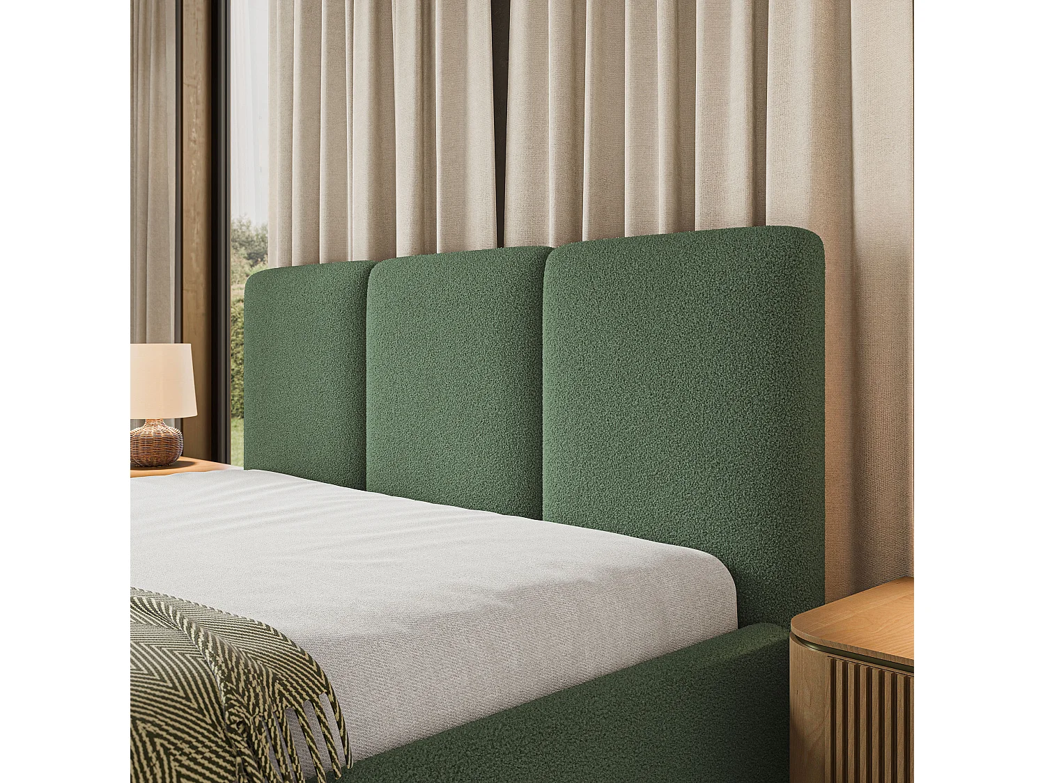 Gestoffeerd bed MORENA 160x200 cm - Bouclé stof - Groen