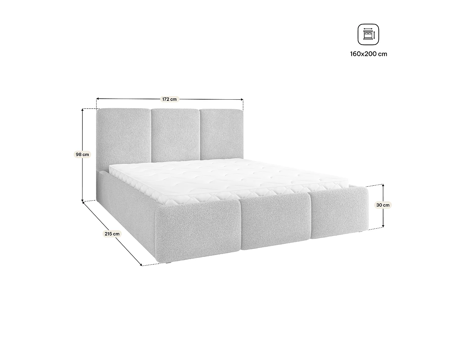 Gestoffeerd bed MORENA 160x200 cm - Bouclé stof - Groen