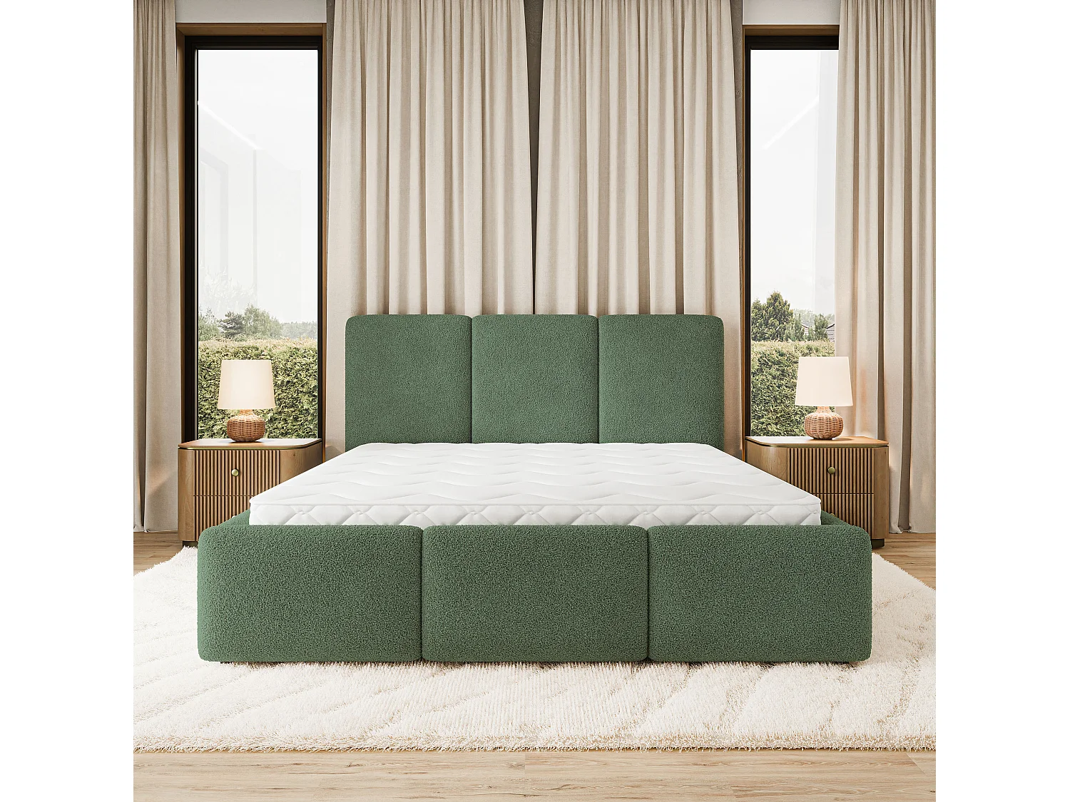 Gestoffeerd bed MORENA 160x200 cm - Bouclé stof - Groen
