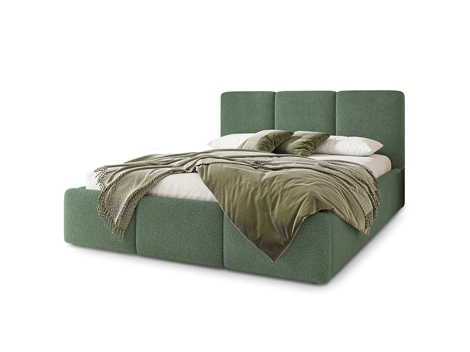 Gestoffeerd bed MORENA 160x200 cm - Bouclé stof - Groen