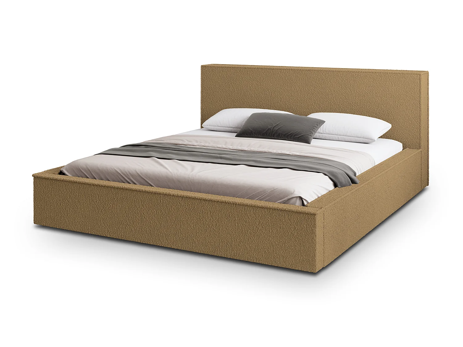 Lit Coffre CELORA 120x200 cm - Tissu bouclé - Miel