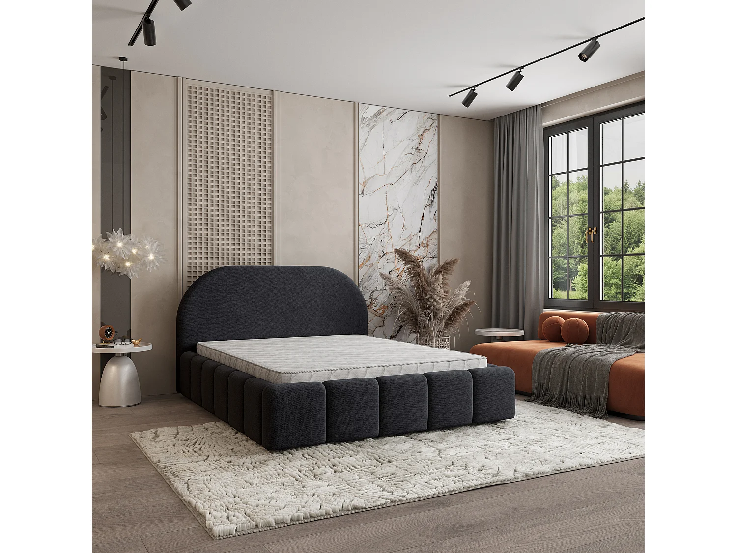 Gestoffeerd bed FLUSSO 180x200 cm - Geweven stof - Zwart