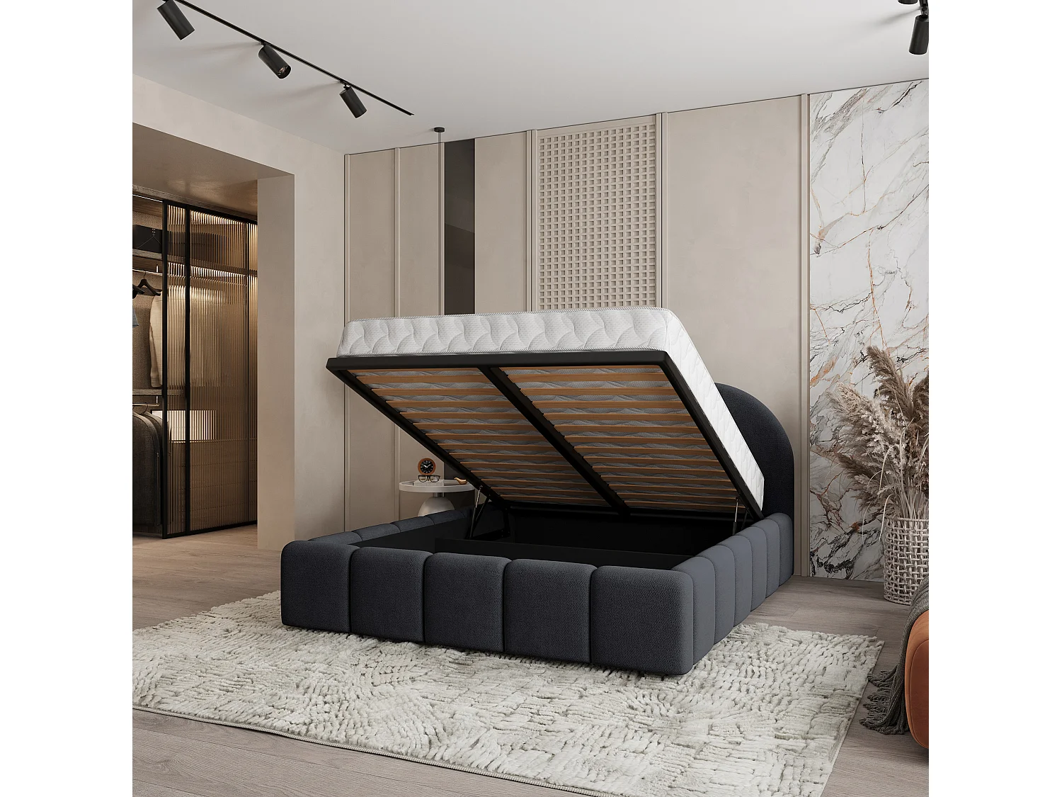 Gestoffeerd bed FLUSSO 180x200 cm - Geweven stof - Zwart