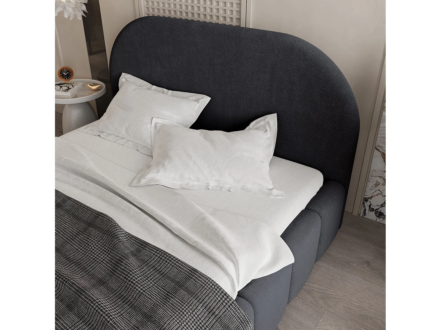 Gestoffeerd bed FLUSSO 180x200 cm - Geweven stof - Zwart