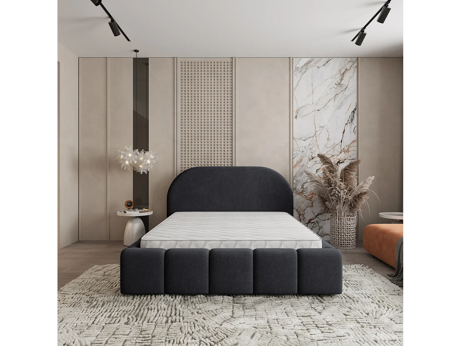 Gestoffeerd bed FLUSSO 180x200 cm - Geweven stof - Zwart