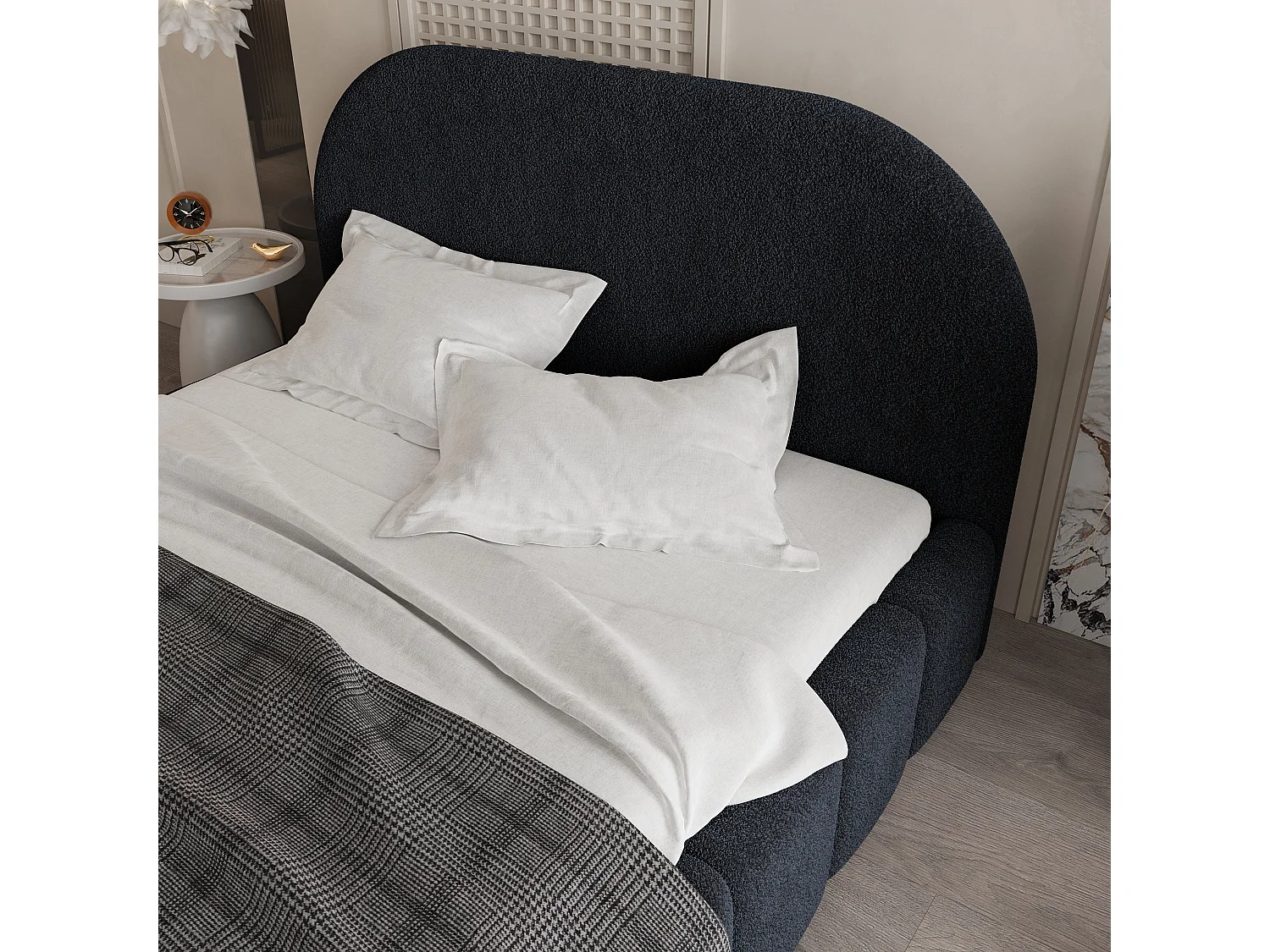 Gestoffeerd bed FLUSSO 180x200 cm - Bouclé stof - Zwart